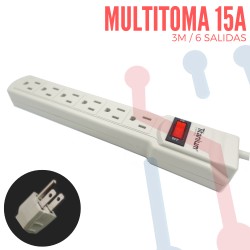 Multitoma Eléctrico 6 Salidas 15A 3Mtr