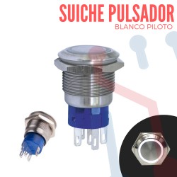 Suiche Pulsador Metálico Blanco Piloto