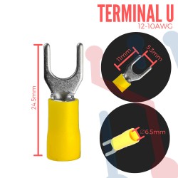 Terminal Tipo U Amarilla Aislada AWG 12-10