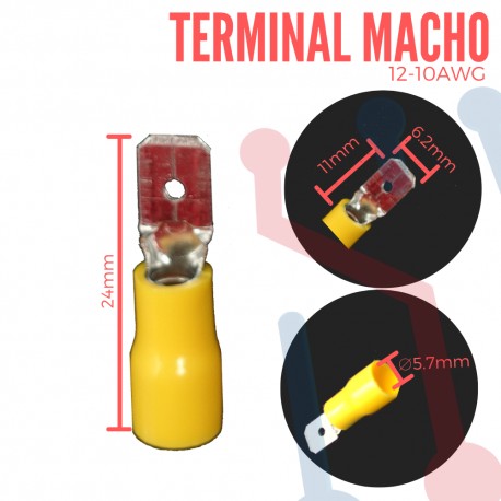 Terminal Macho Amarilla Aislada AWG 12-10