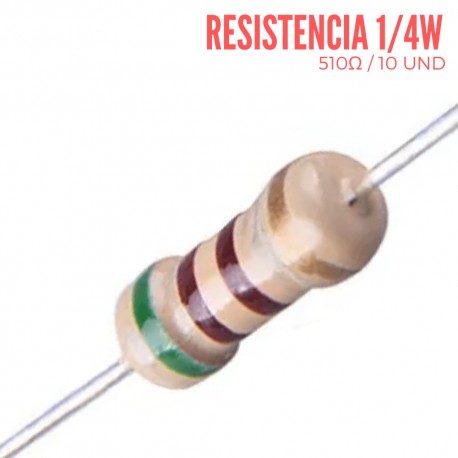 Resistencia 510 Ohm 1/4 W (10 Pcs)
