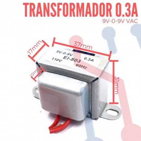 Transformador 9VAC-0-9VAC 300mA (EI503)