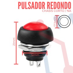 Pulsador Rojo Chasis Corto NA 12mm
