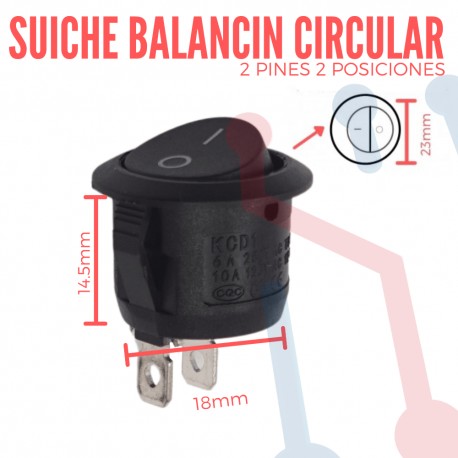 Suiche Balancin Negro Redondo 3 Pines 10A